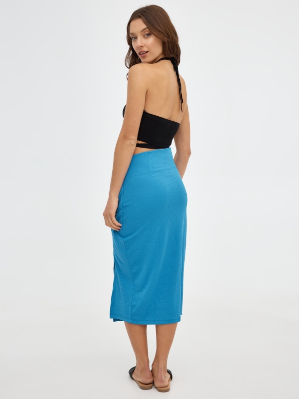 Falda midi con nudo azul vista media trasera