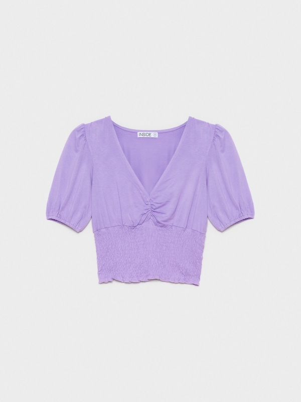  Camiseta lila cuello pico malva