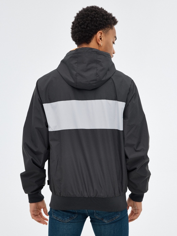 Lightweight nylon jacket B/W dark grey middle back view