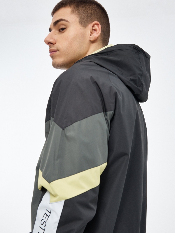 Lightweight hooded jacket dark grey detail view