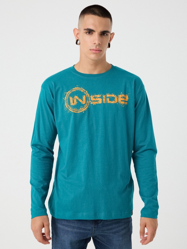 Camiseta estampado Inside verde mar vista media frontal