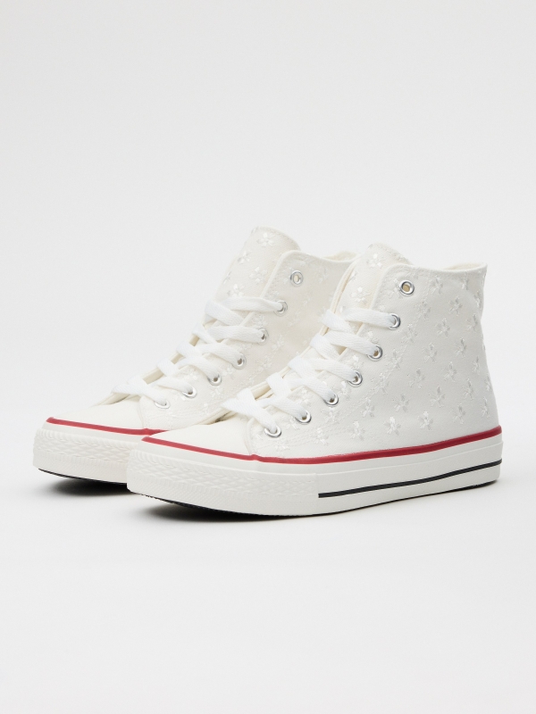 Sneaker casual boot canvas white 45º front view