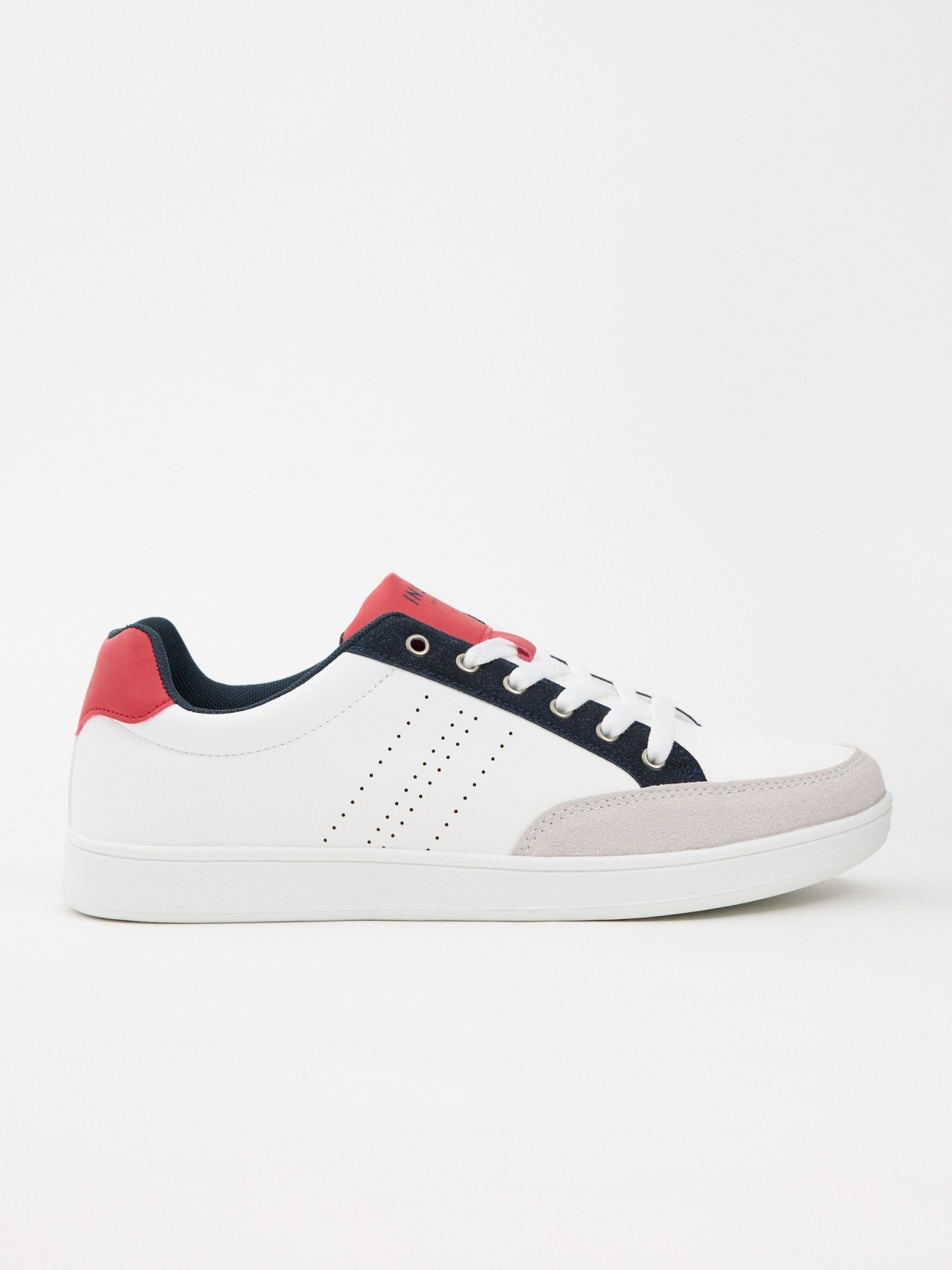 Combined leather effect casual sneakers white
