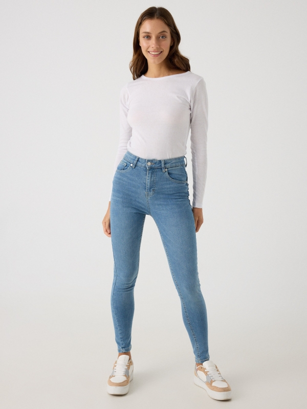 Jeans skinny push-up de cintura alta azul aço vista geral frontal