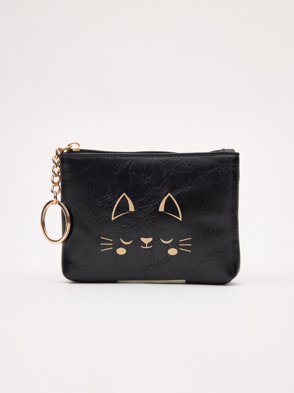 Cat print purse black