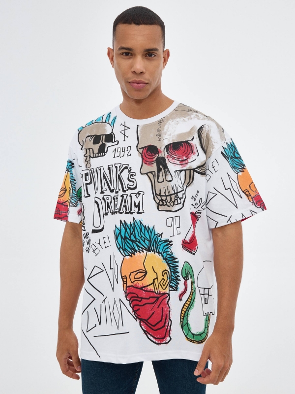 Oversized skulls t-shirt white middle front view