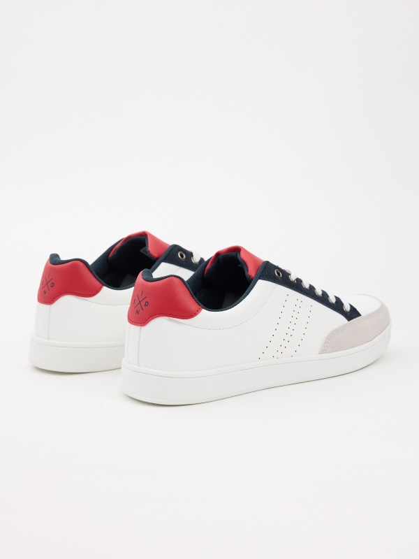 Combined leather effect casual sneakers white 45º back view