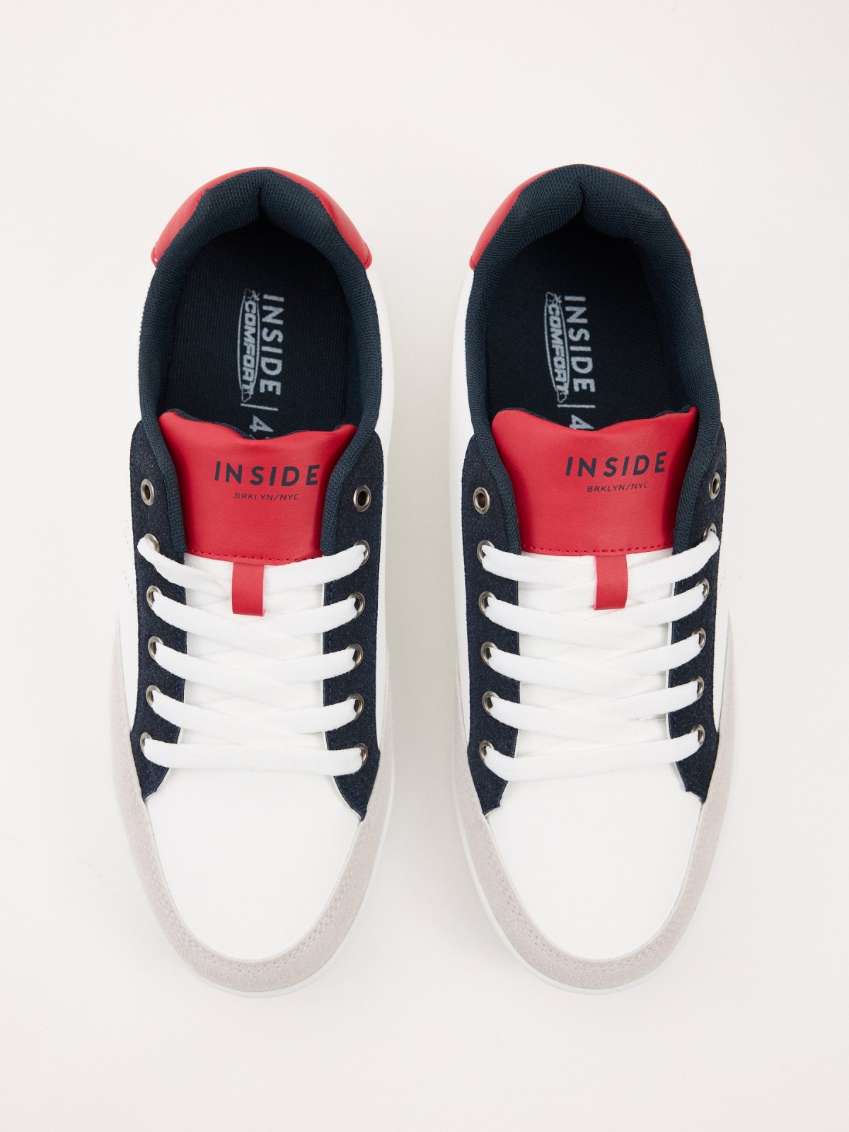 Combined leather effect casual sneakers white zenithal view