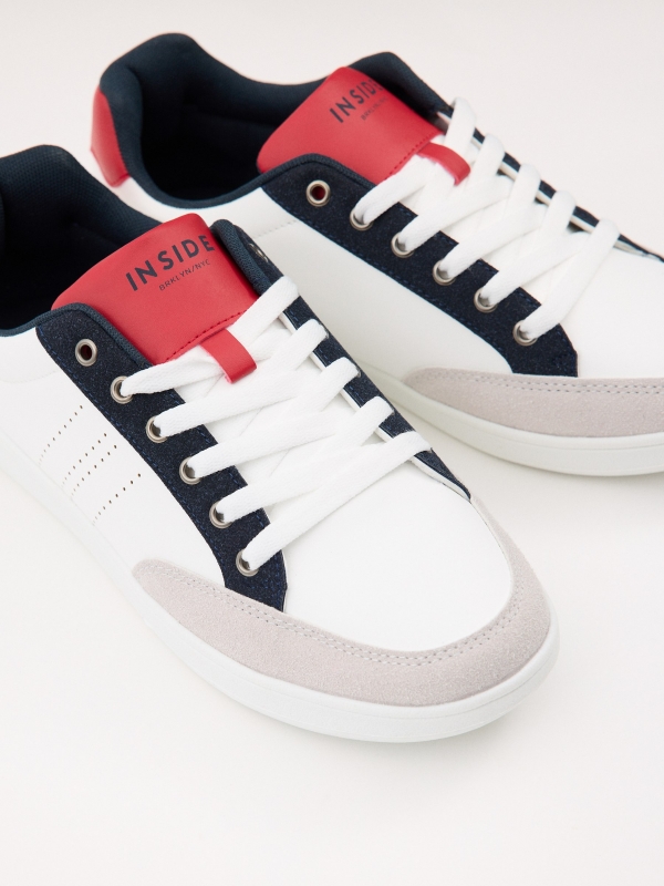 Combined leather effect casual sneakers white detail view