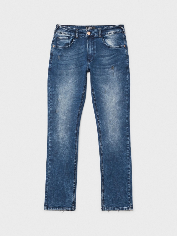  Jeans regular efeito gastado azul marinho