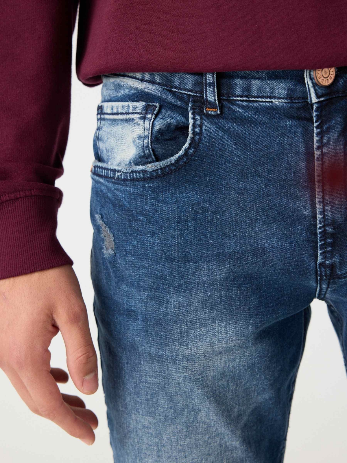 Distressed regular jeans navy detail view