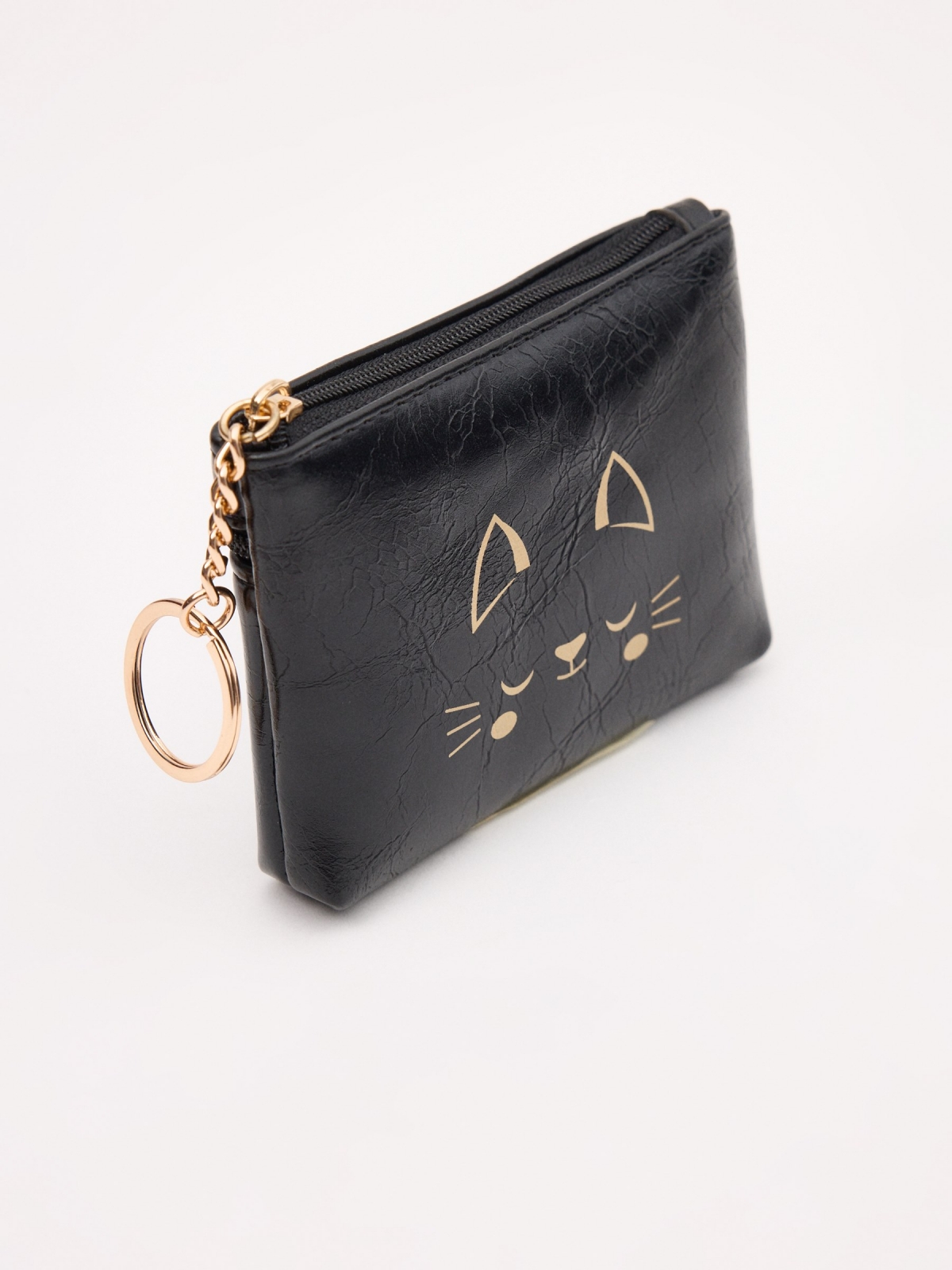 Cat print purse black back view