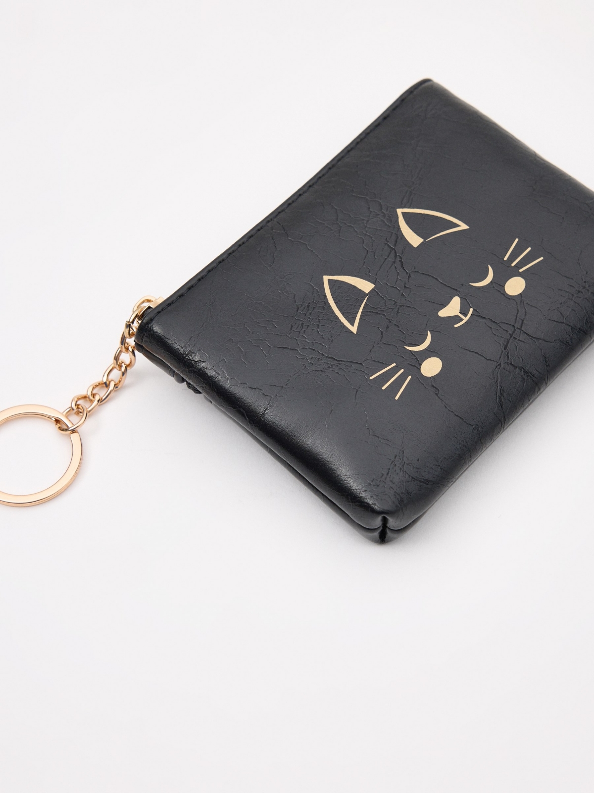 Cat print purse black 45º side view