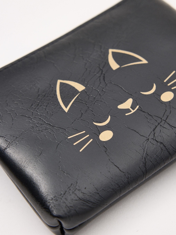 Cat print purse black detail view