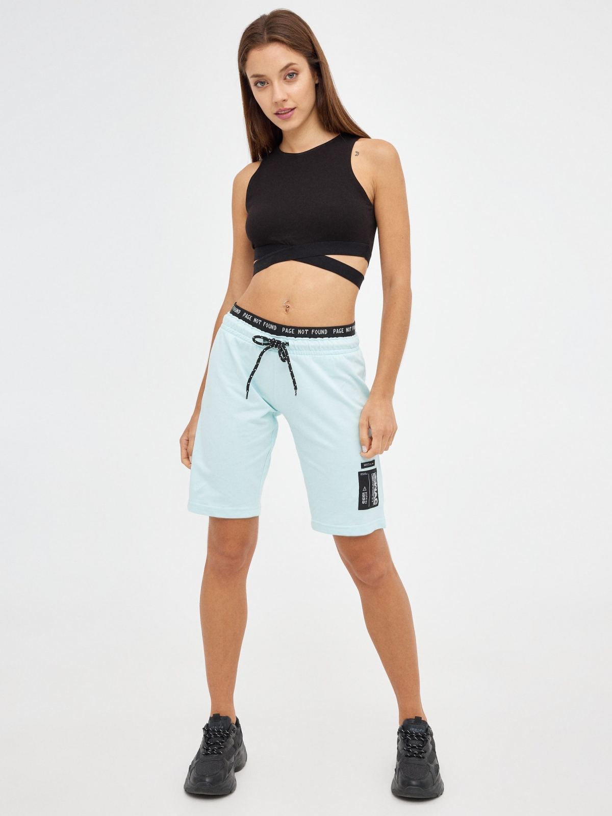 Plush bermuda shorts with elastic blue front view