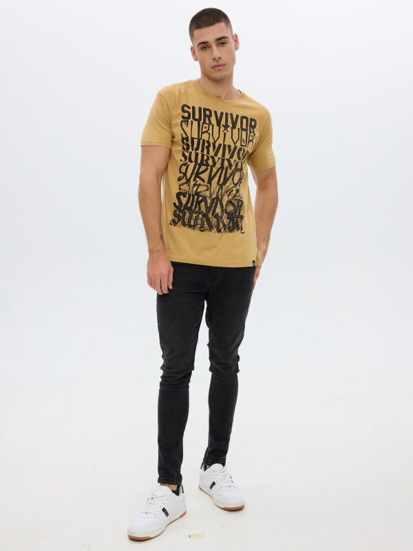 T-shirt printed text earth brown front view