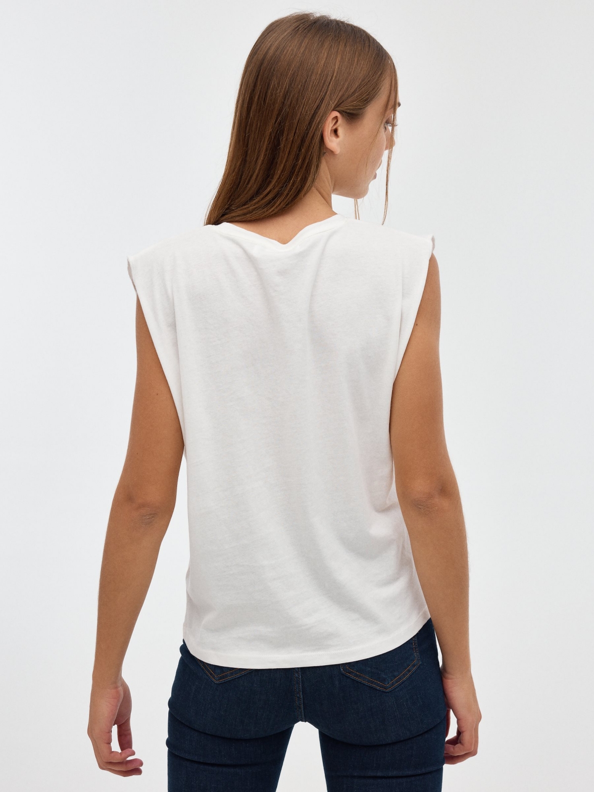 Sleeveless tiger t-shirt off white middle back view