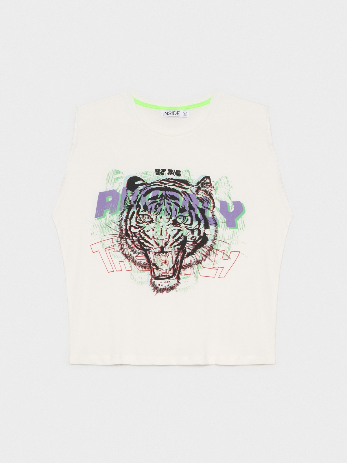  T-shirt de tigre sem mangas off white