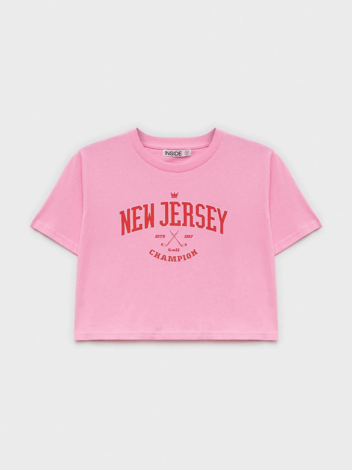  Camiseta crop rosa gráfico rosa chicle