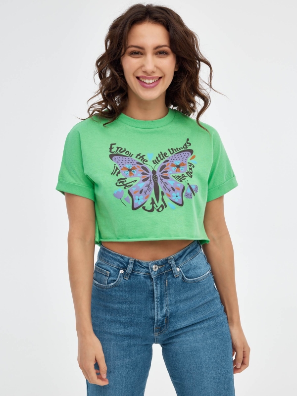 Enjoy the little things T-shirt green middle front view