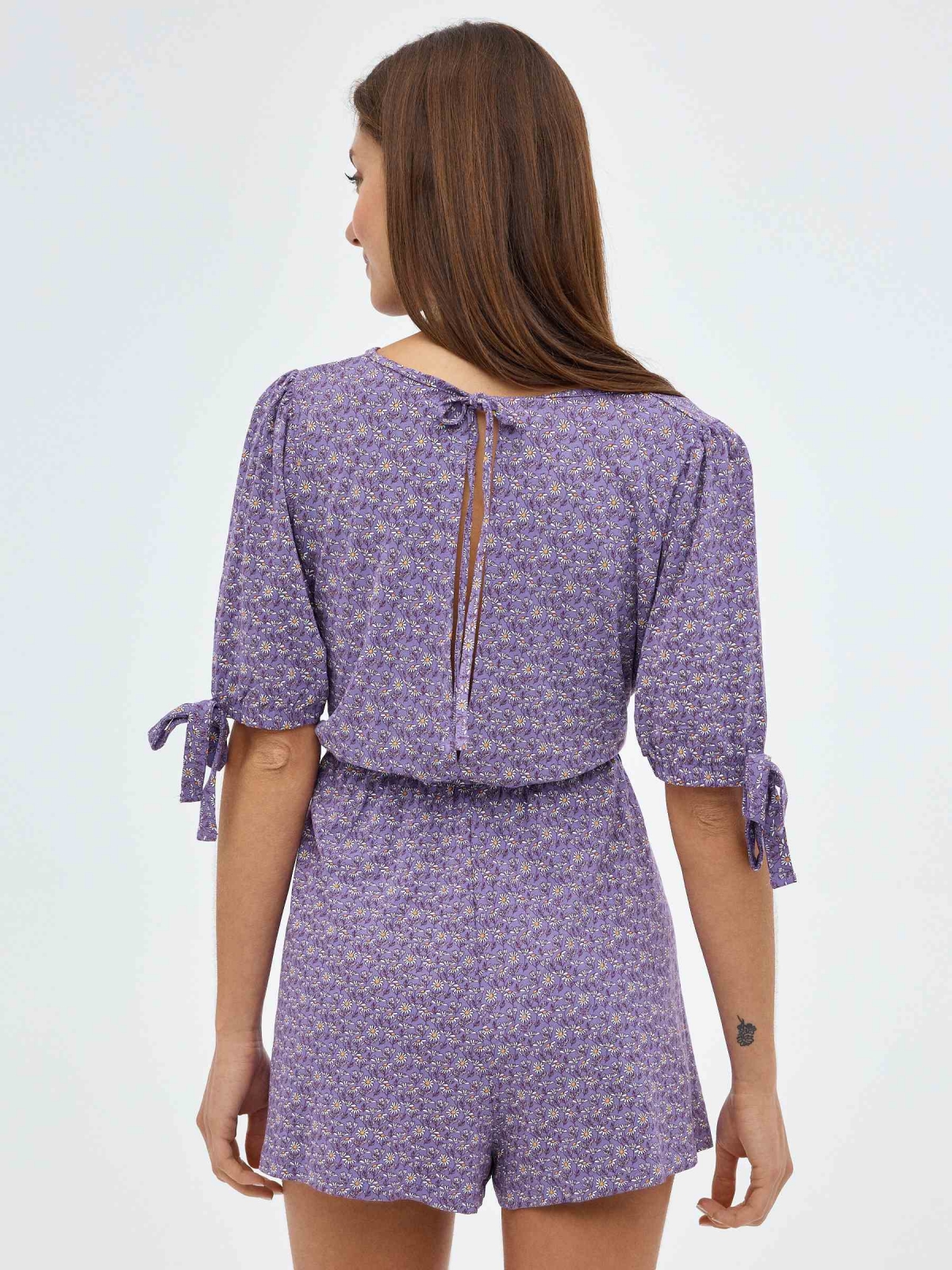 Printed jumpsuit with slit lilac middle front view