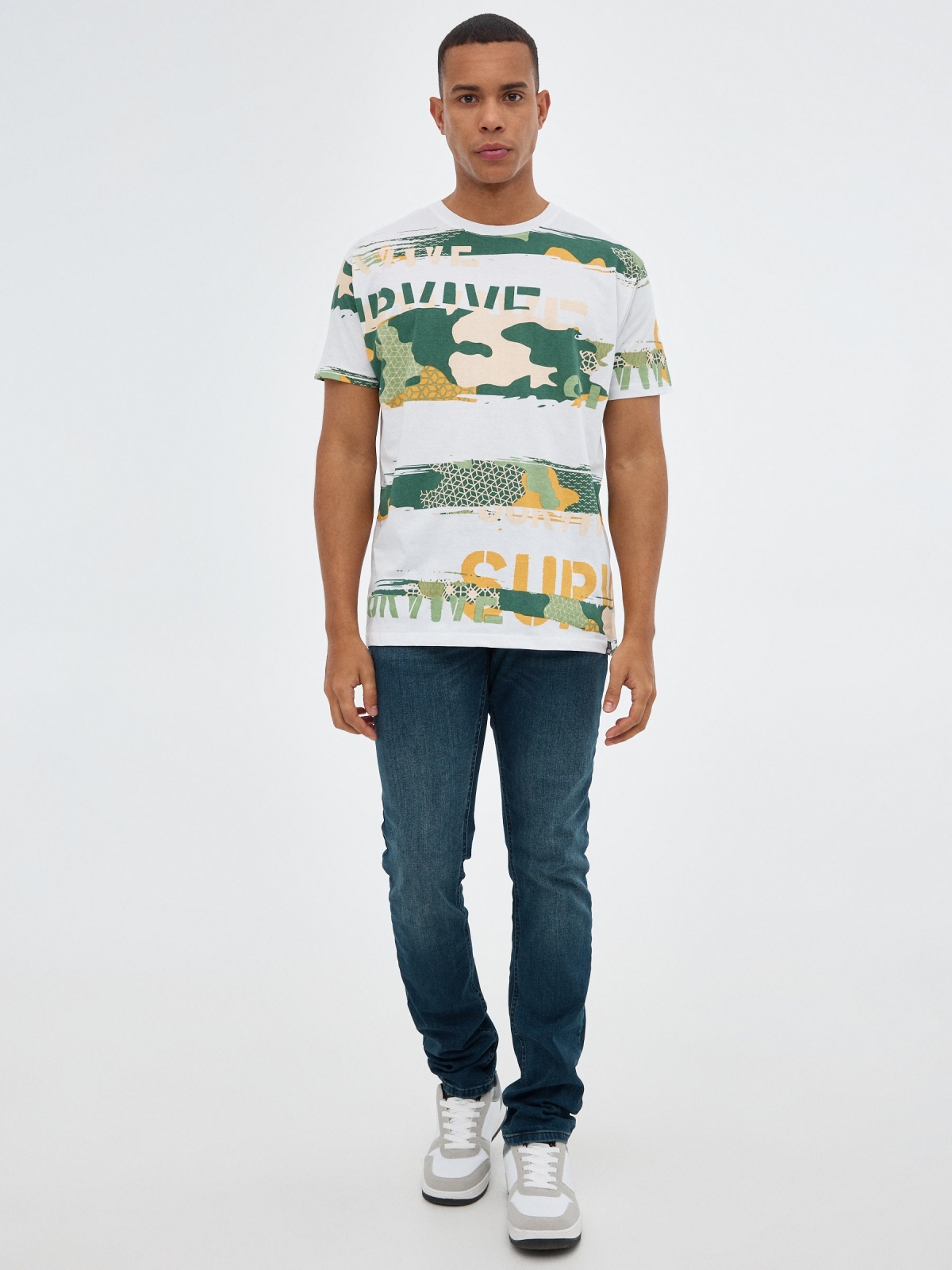 Camouflage print t-shirt white front view