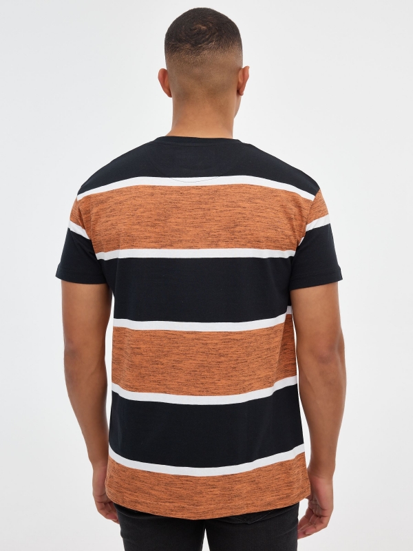 Bicolor striped T-shirt brown middle back view