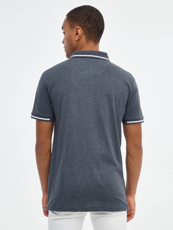 Dark gray casual polo shirt blue middle back view