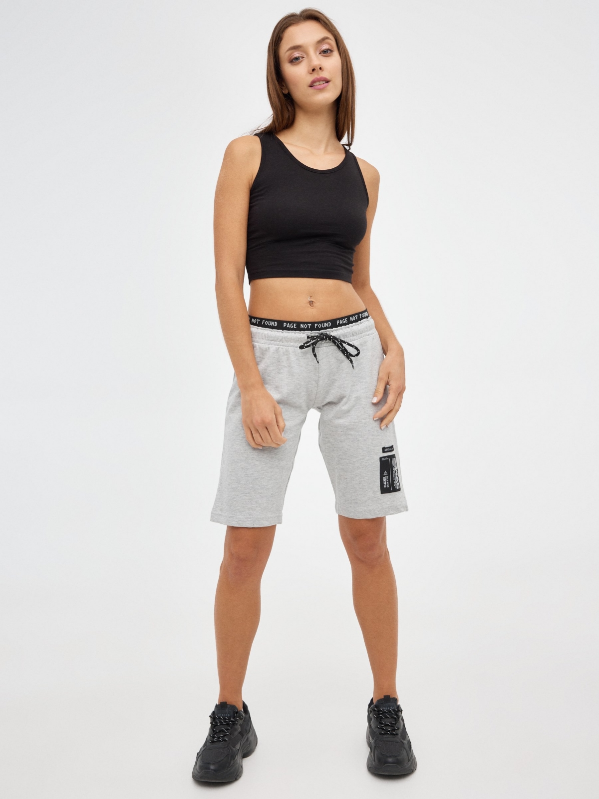 Plush bermuda shorts with elastic grey front view