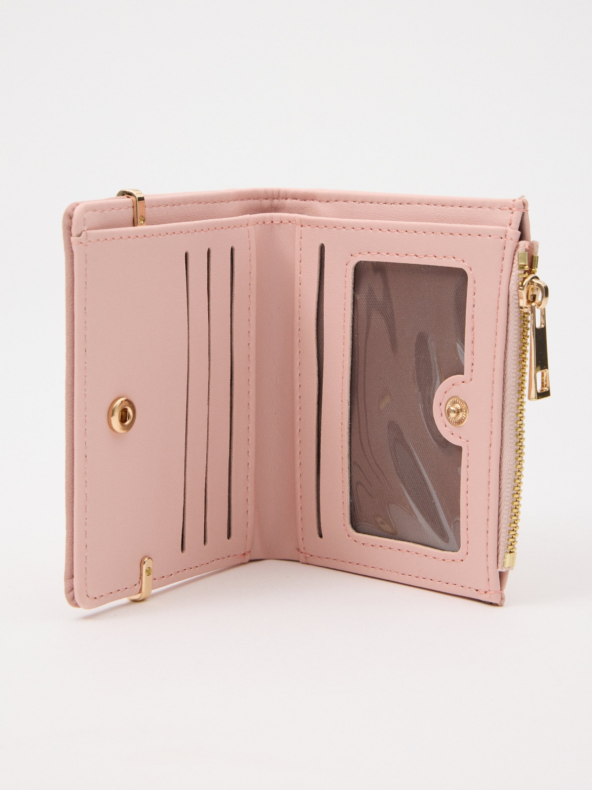 Pink leatherette wallet pink 45º side view