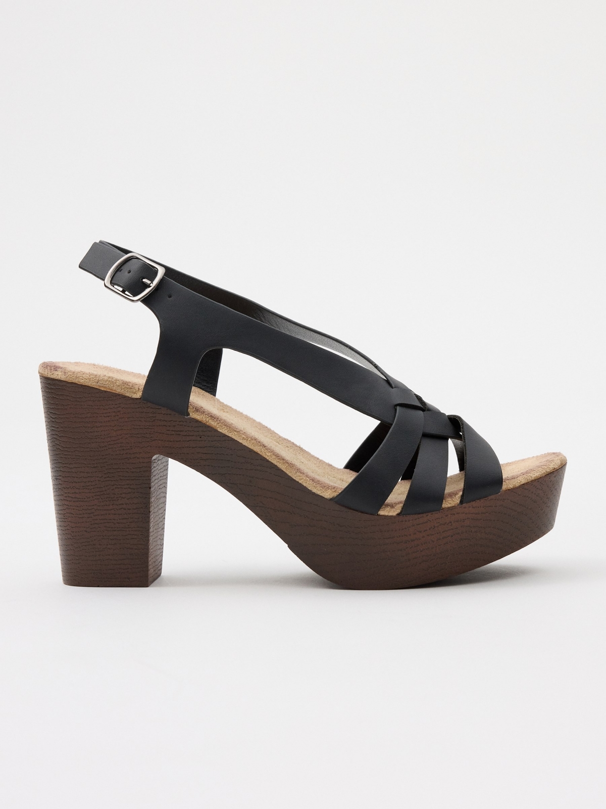Sandal platform heel strap black/beige