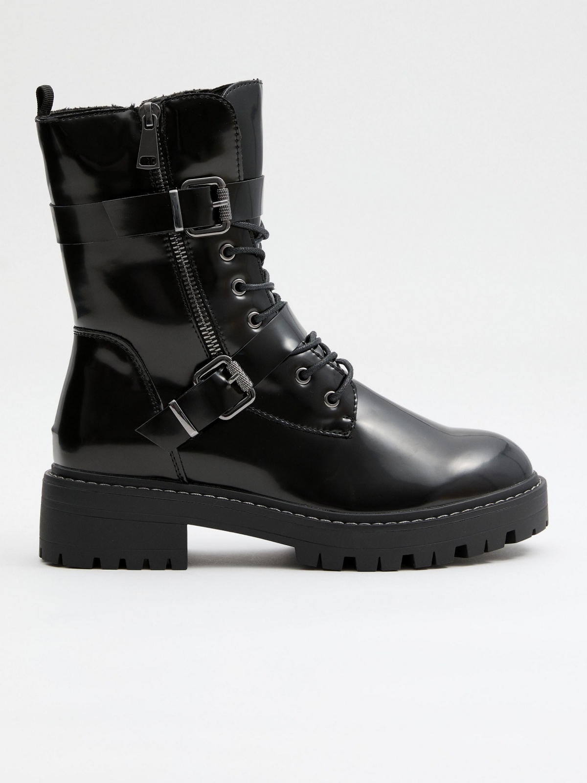 Zipper buckles ankle boots black
