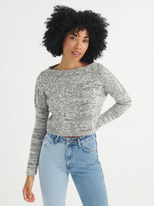Heather cropped sweater off white middle front view