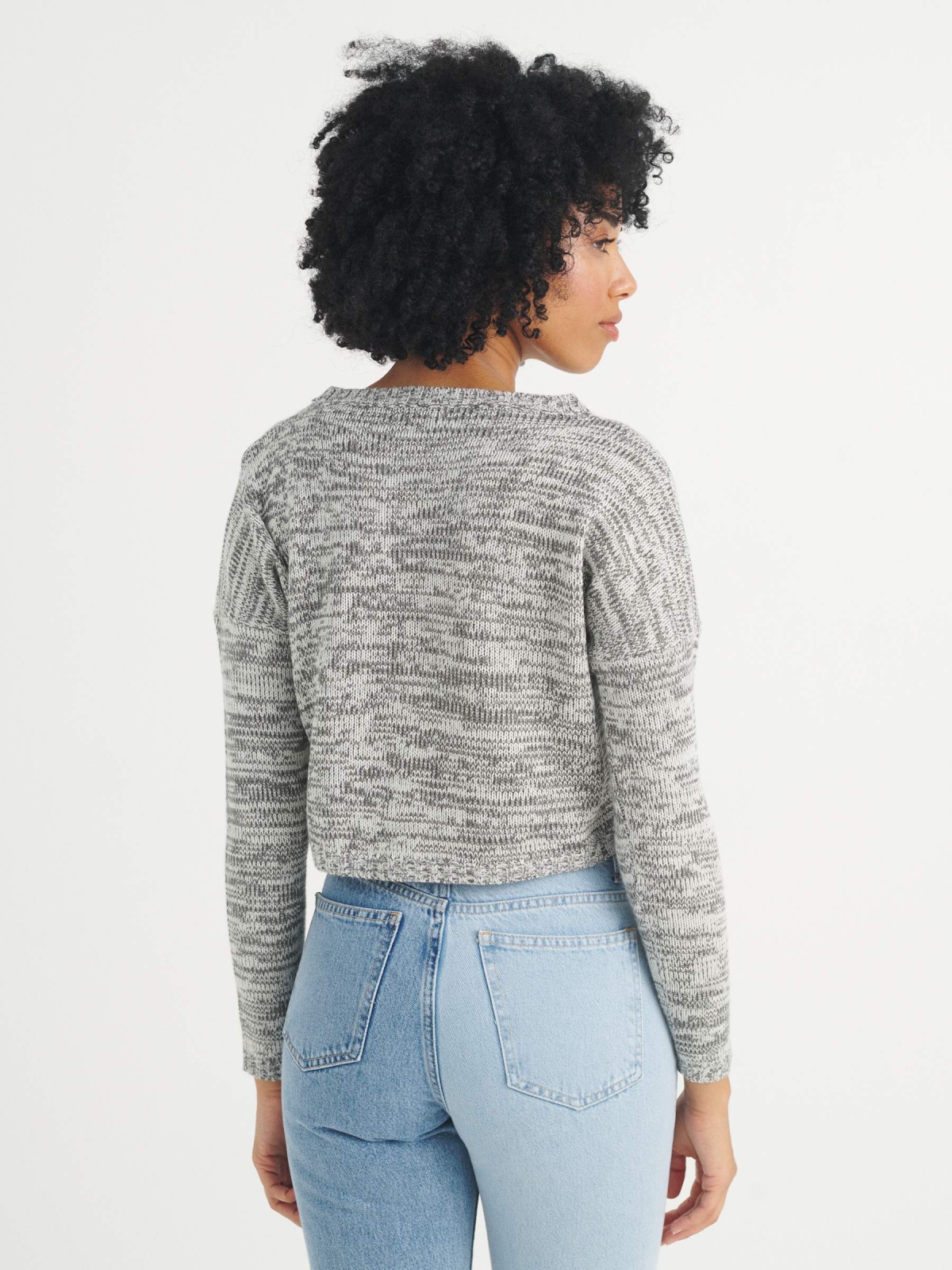 Heather cropped sweater off white middle back view