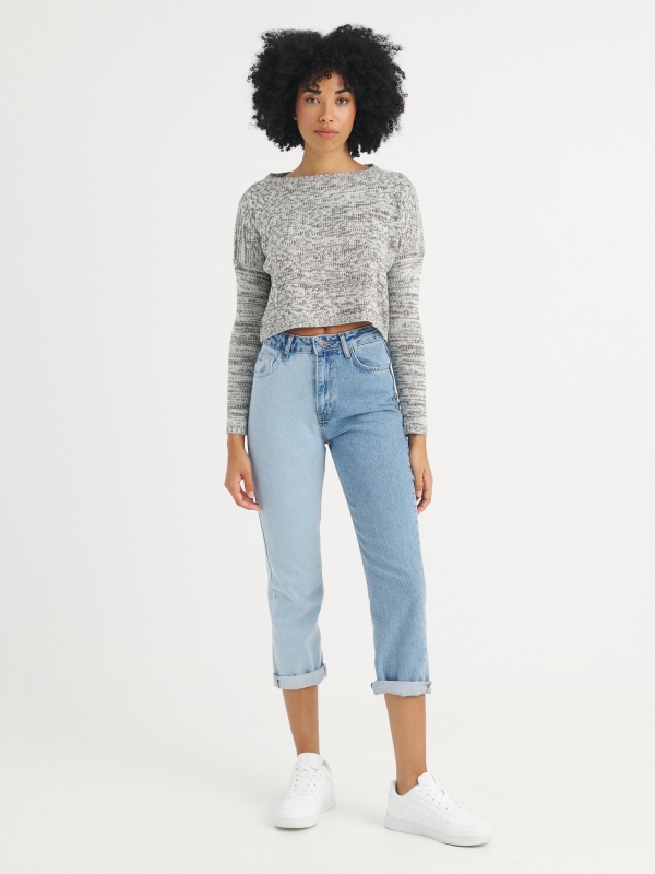 Heather cropped sweater off white front view