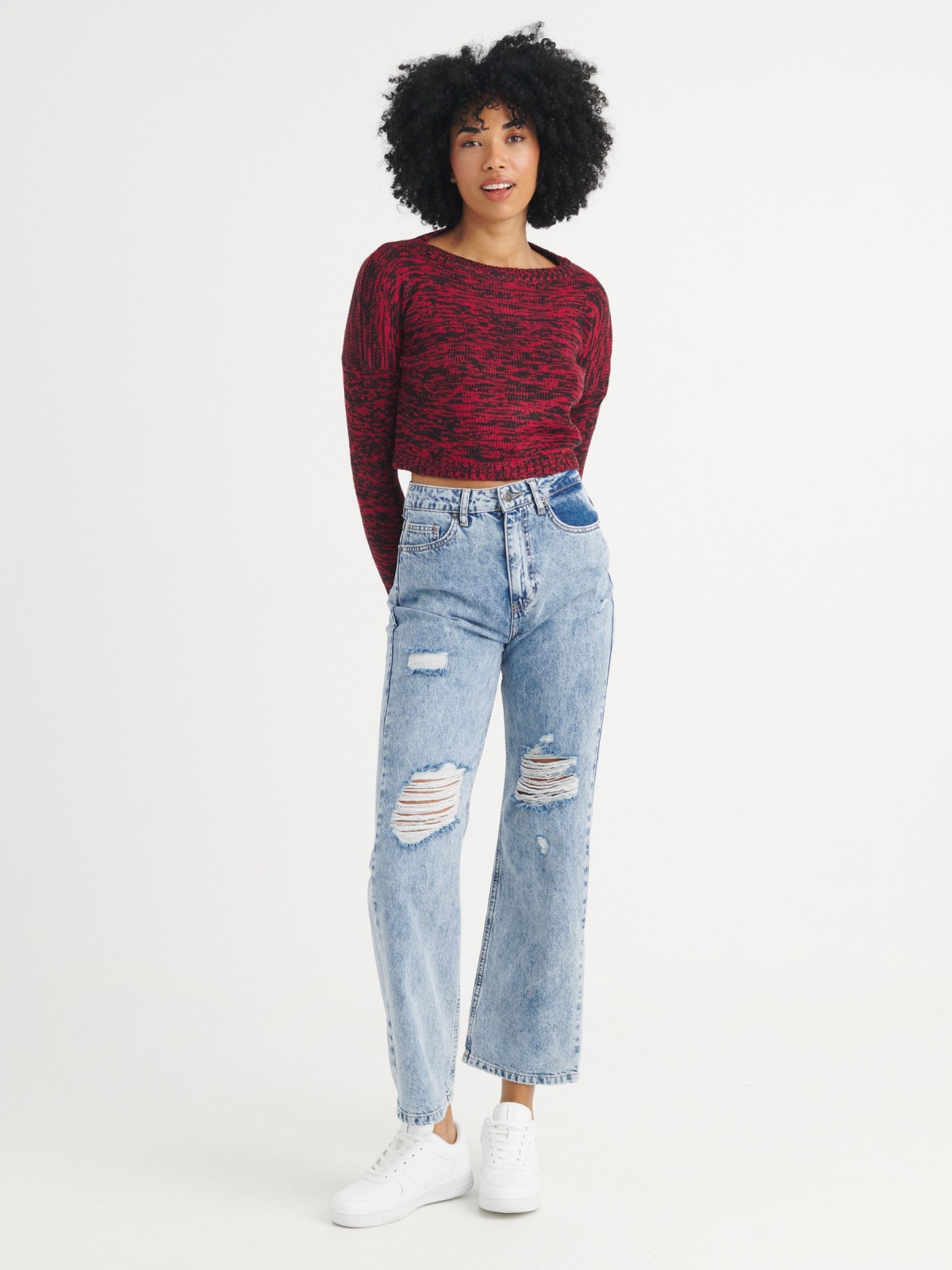 Heather cropped sweater red front view