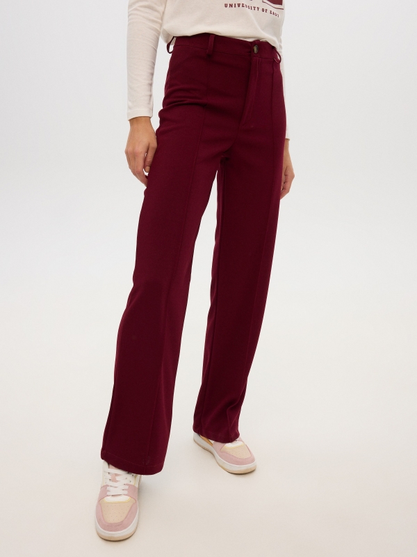 Fluid wide leg pants burgundy middle front view