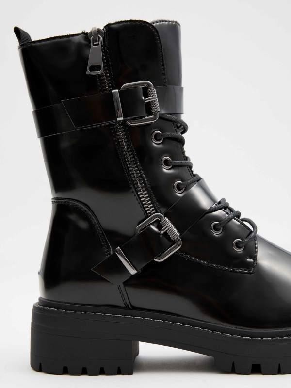 Zipper buckles ankle boots black detail view