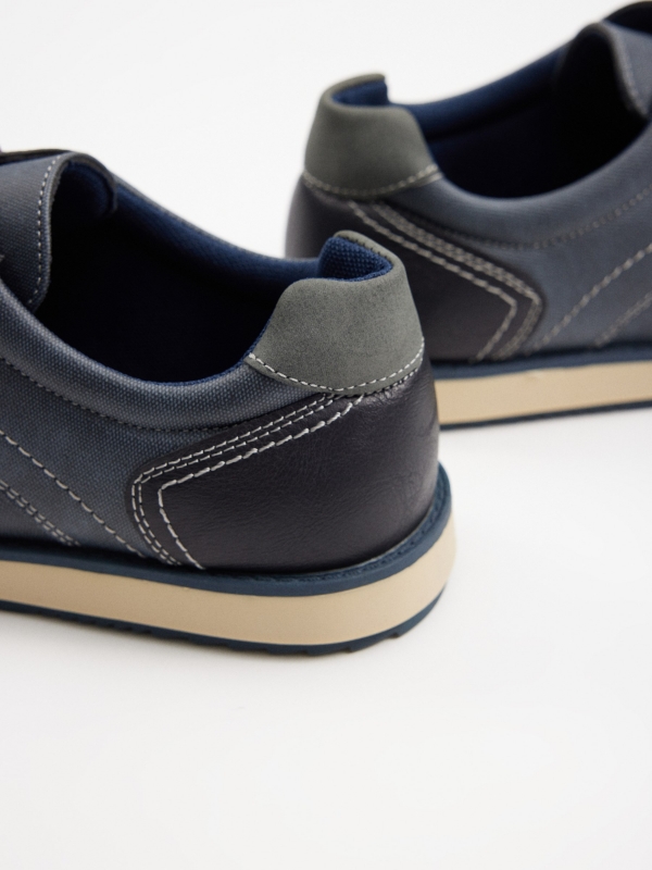 Clássico sapato combinado de blucher azul marinho vista detalhe