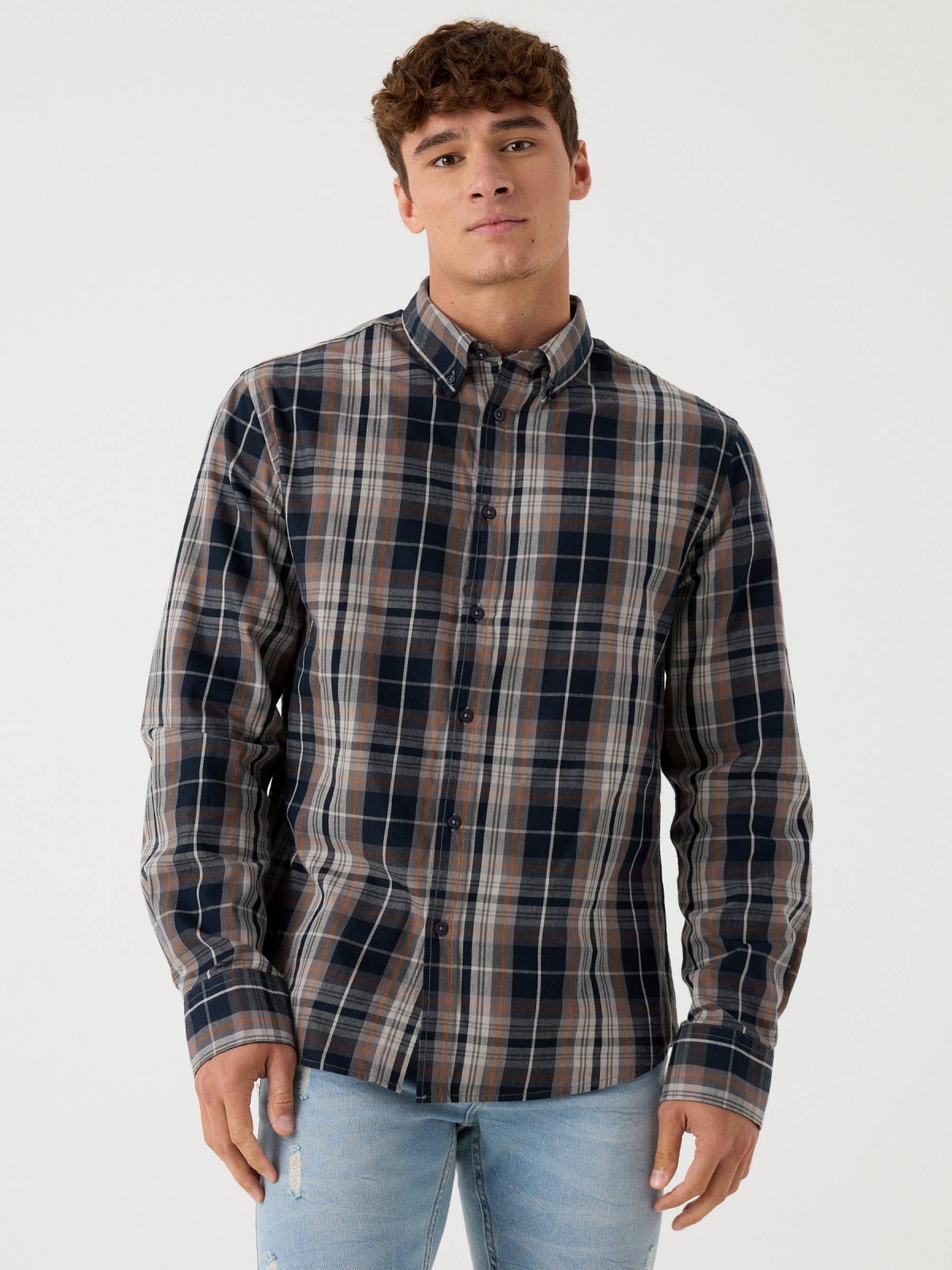 Regular check print shirt grey middle front view