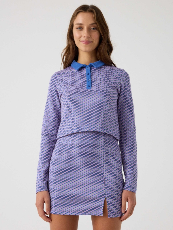 Mini jacquard skirt purple middle front view