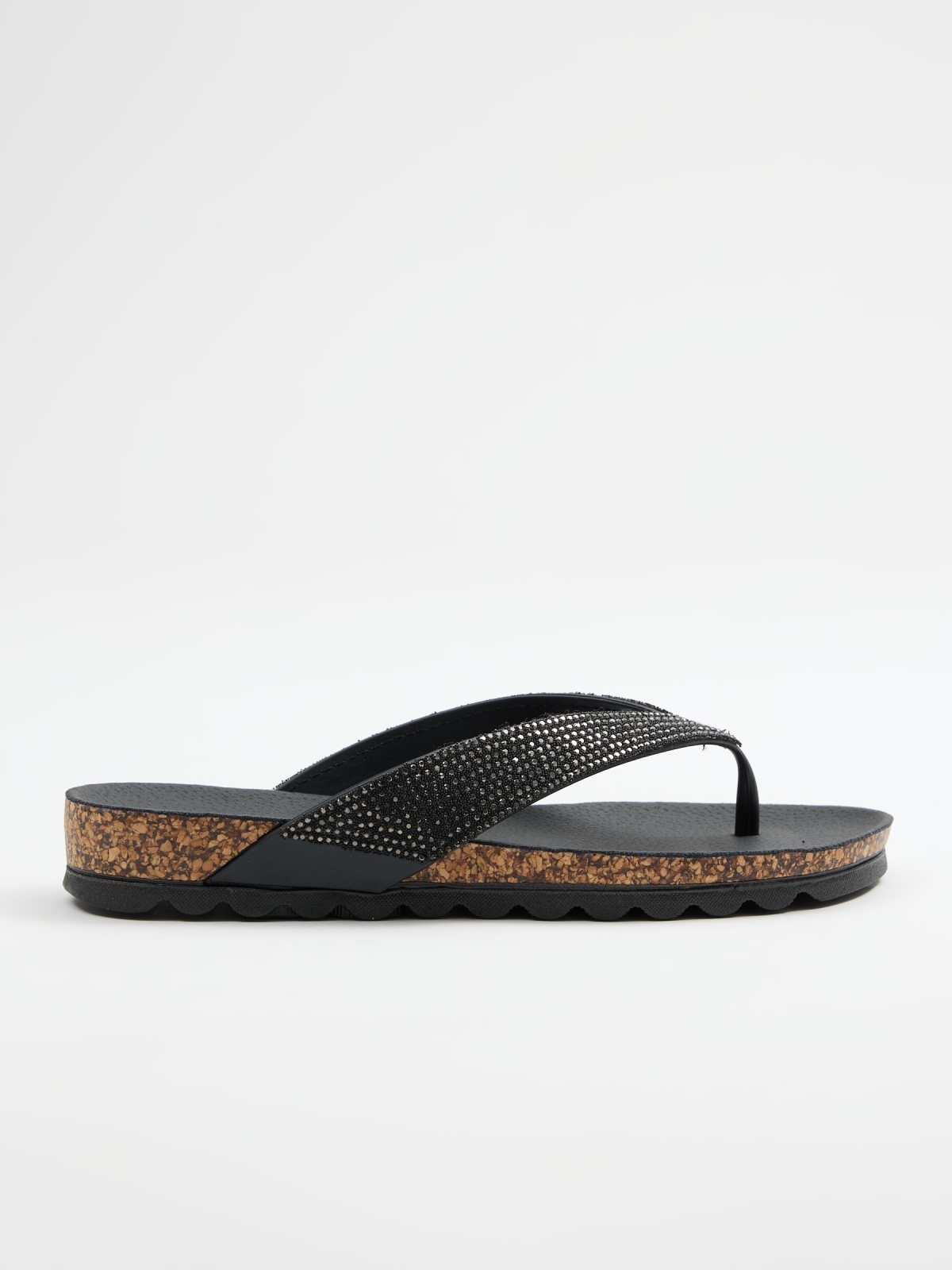 Glitter strappy toe sandal black