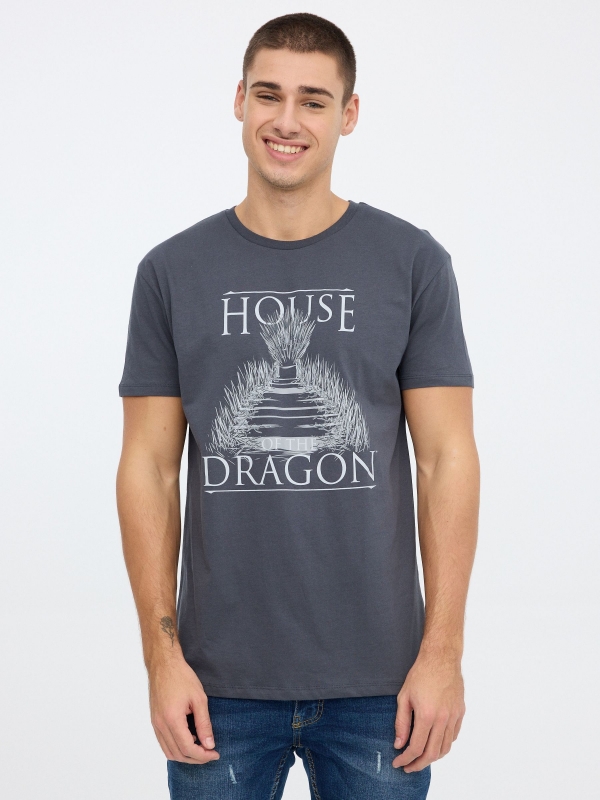 T-shirt House of the Dragon cinza escuro vista meia frontal