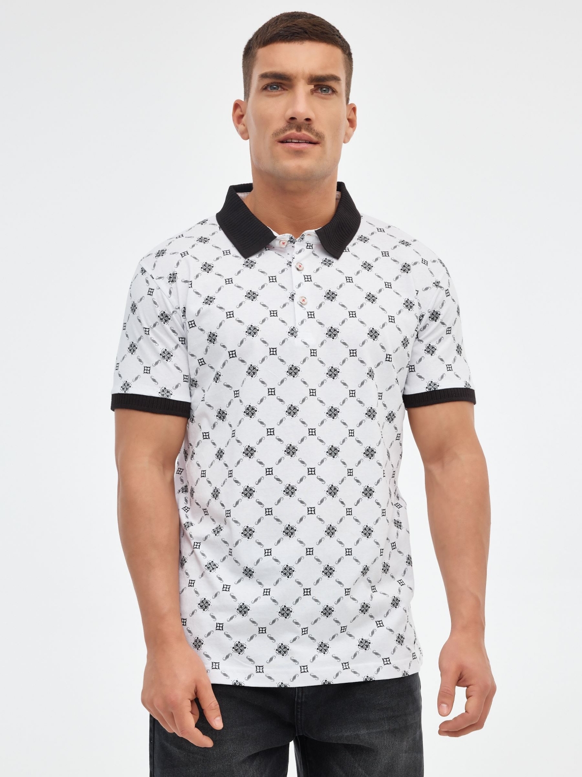 Grecas printed polo shirt white middle front view