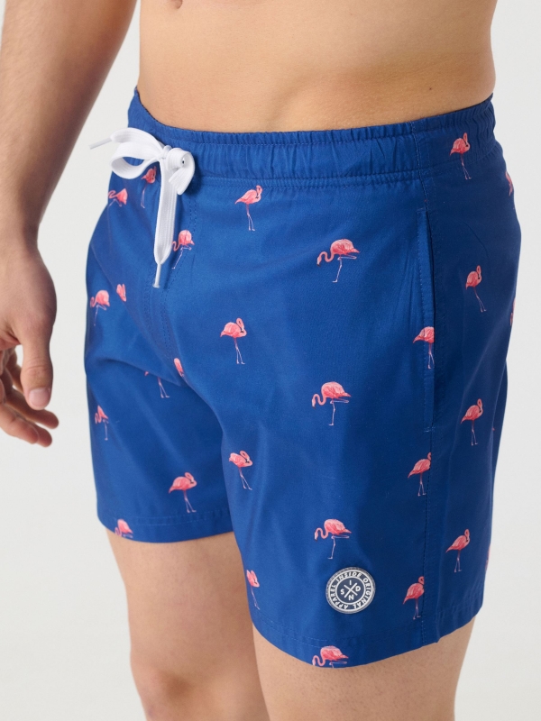 Flamingos print swimsuit ducat blue detail view