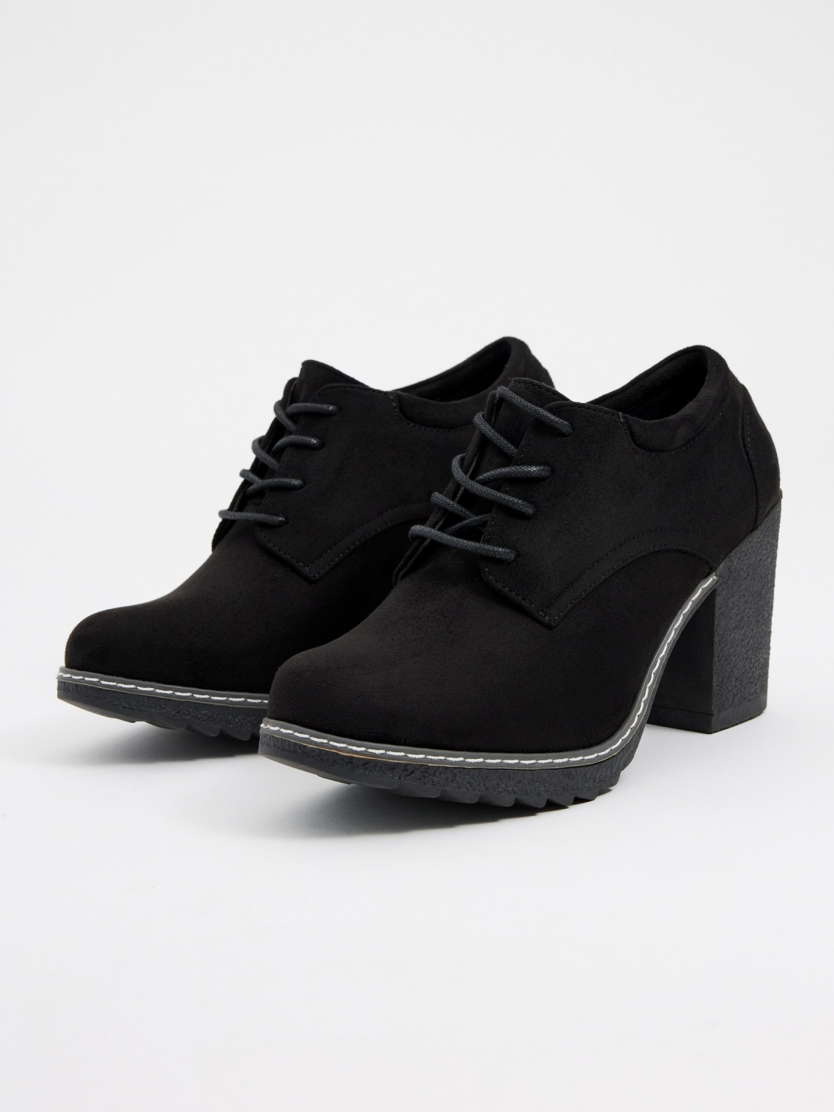 Black lace-up high-heeled shoe black 45º front view