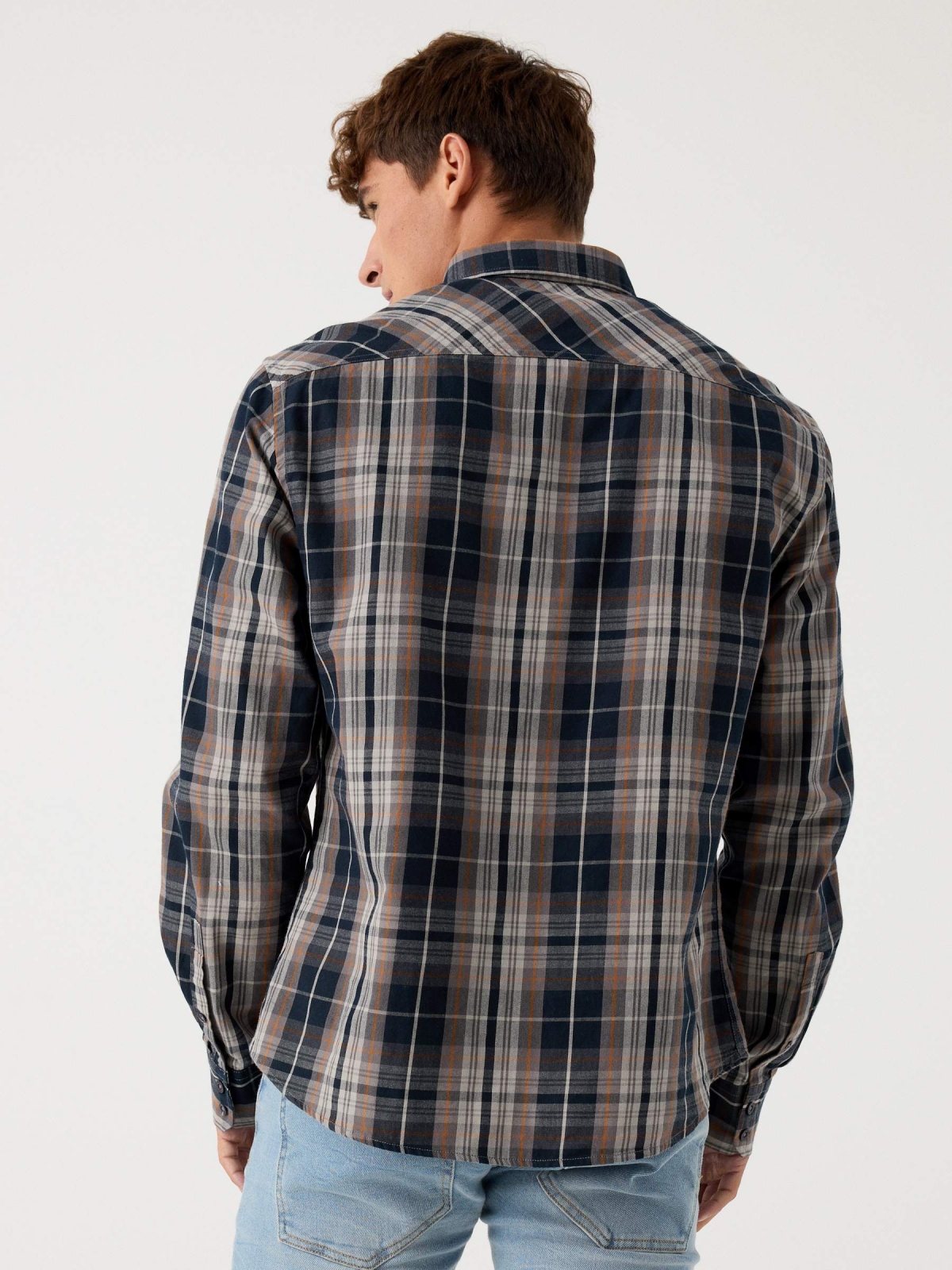 Regular check print shirt grey middle back view