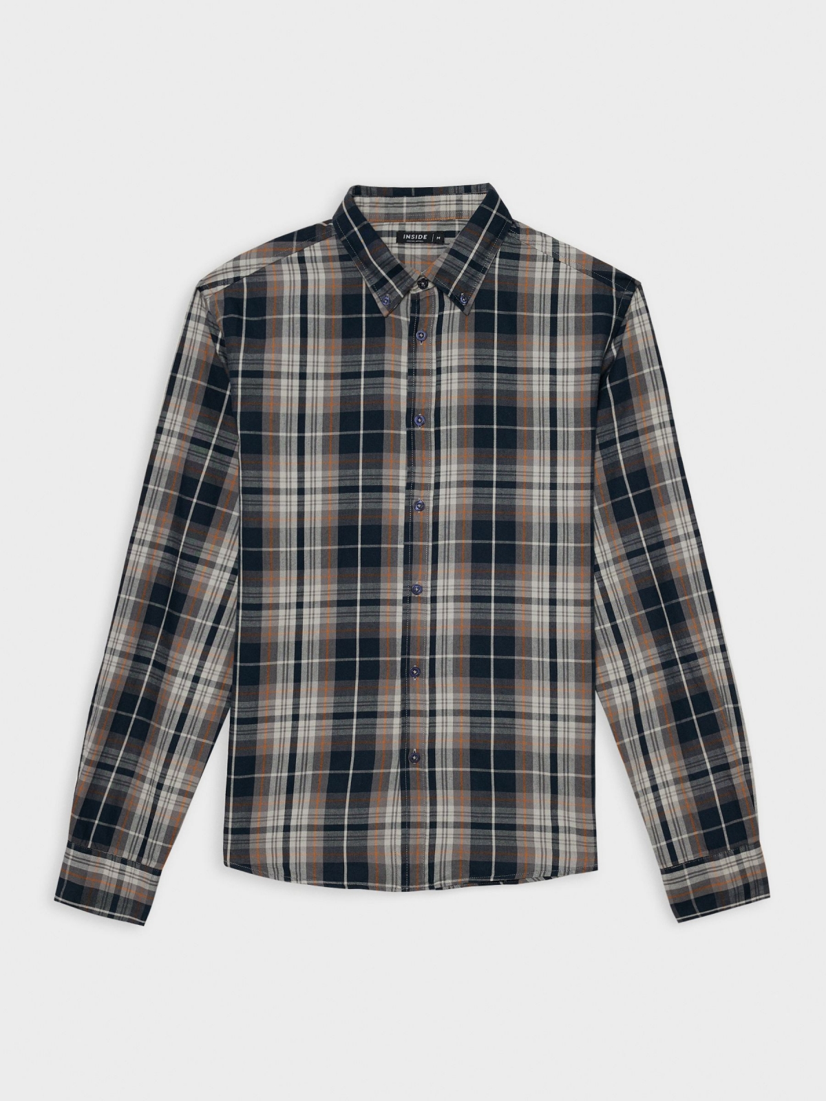  Camisa regular com estampa xadrez cinza