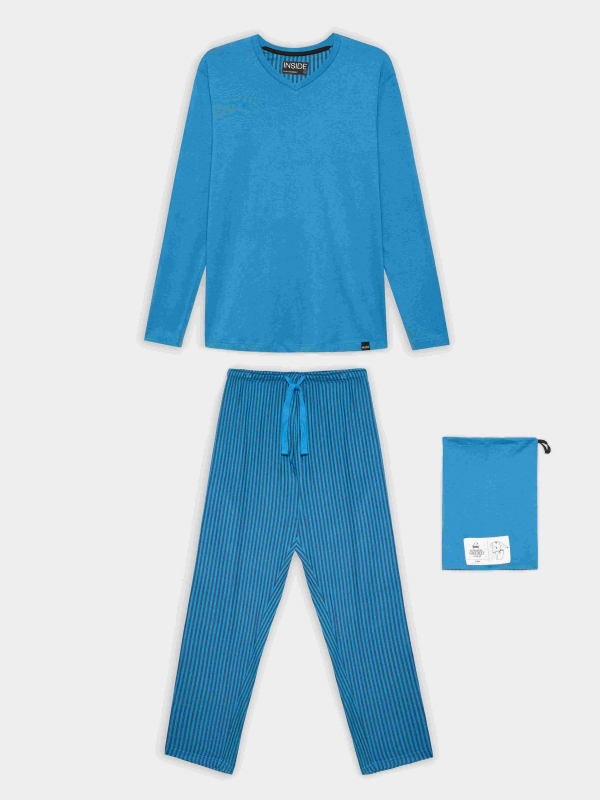 Pijama azul pantalón rayas azul