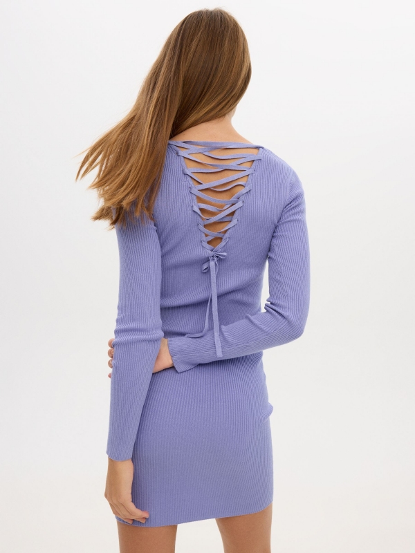 Midi rib back lace up dress violet middle back view